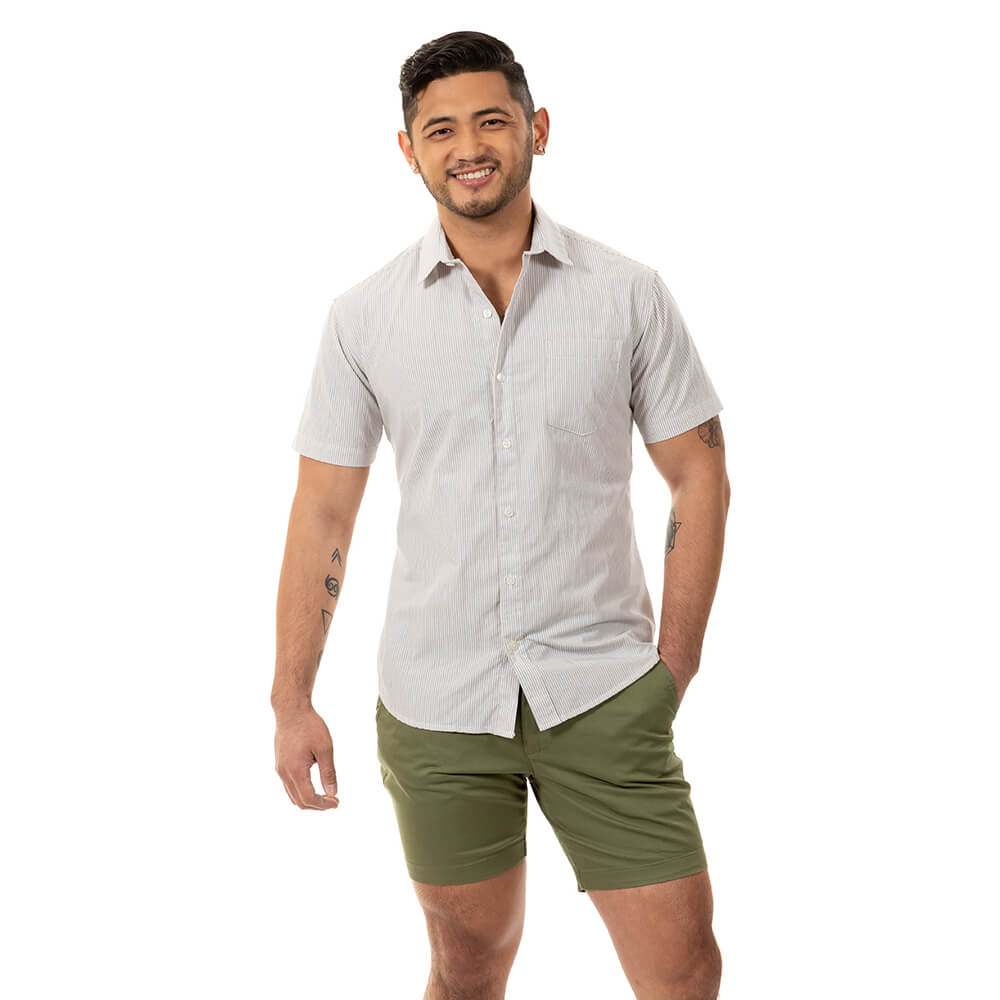 Olive Cotton Stretch Twill Shorts - Made in USA