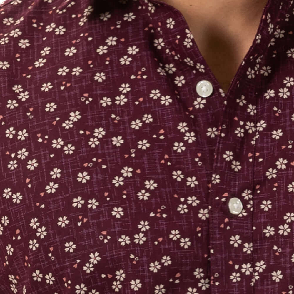 JAMISON Short Sleeve Shirt in Mulberry Purple Japanese Floral Print