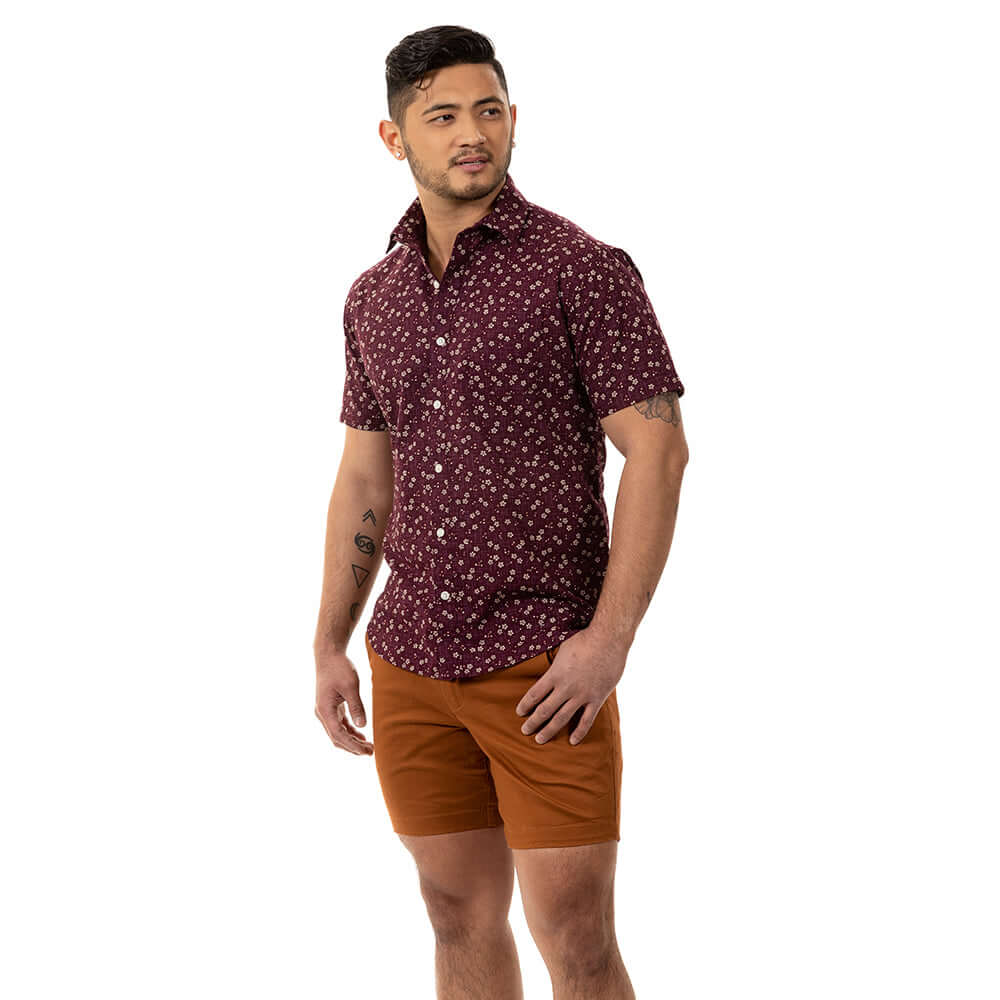 JAMISON Short Sleeve Shirt in Mulberry Purple Japanese Floral Print