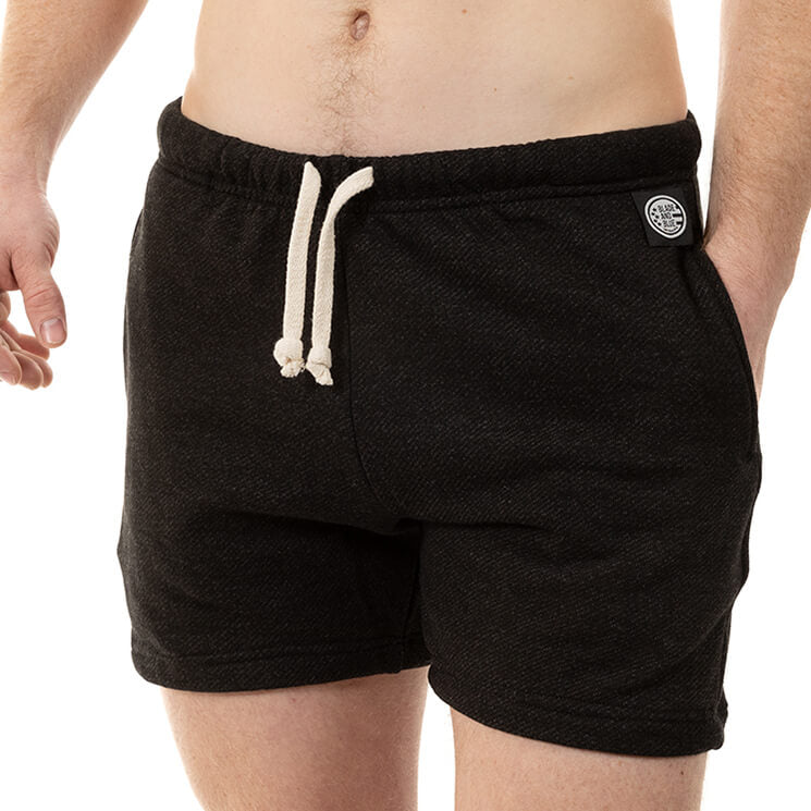 Black French Terry 5&quot; Varsity Sweat Shorts - Made In USA