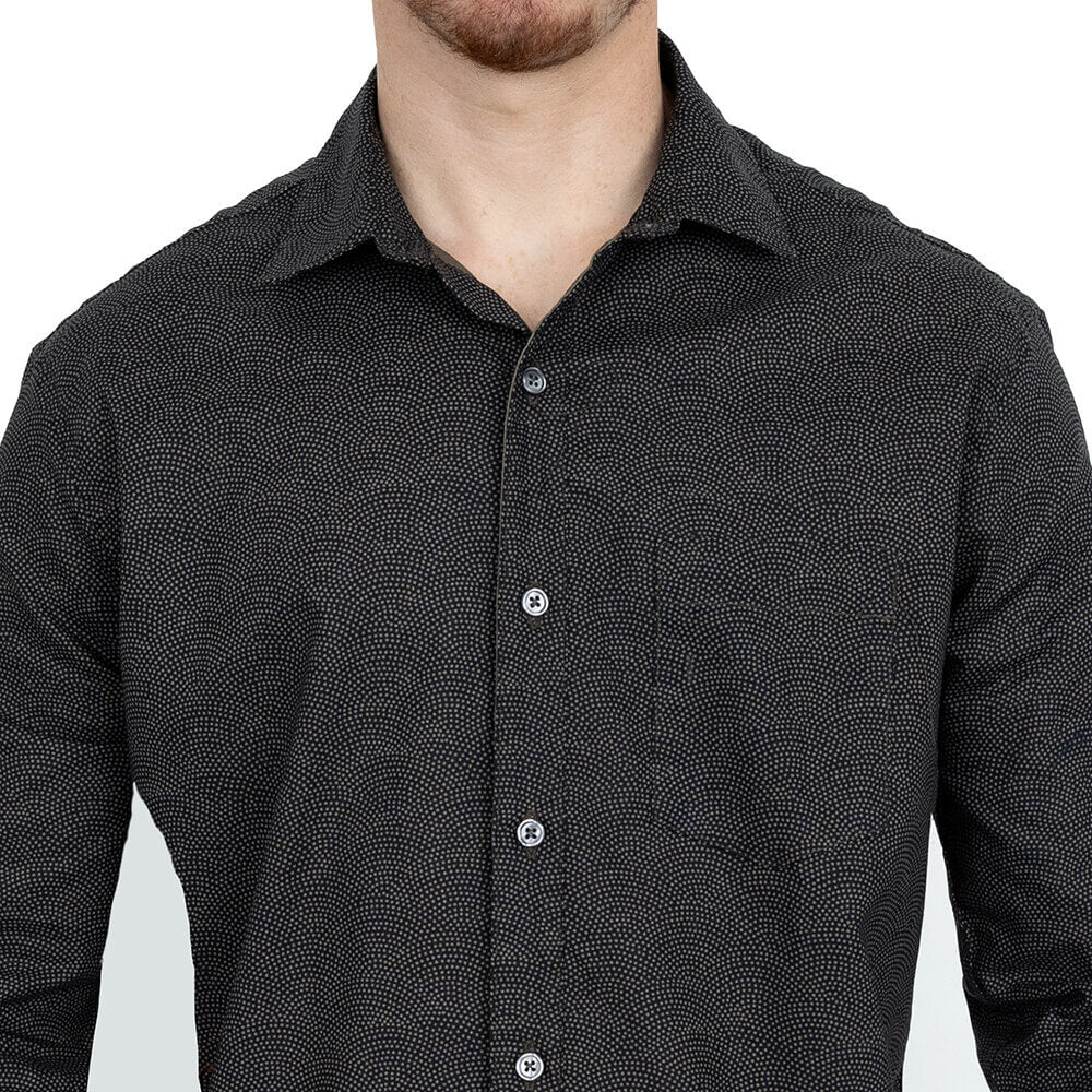 NEWMAN Long Sleeve Shirt in Navy &amp; Olive Traditional Japanese Wave Print