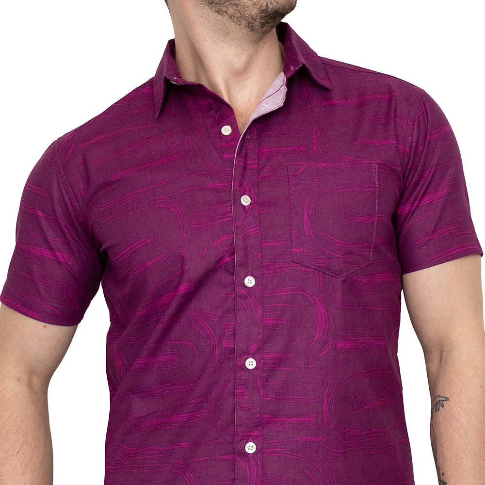 BENSON Short Sleeve Shirt in Magenta Brush Stroke Print