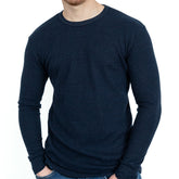 Blue Black Organic Cotton Blend Waffle Stitch Thermal Shirt