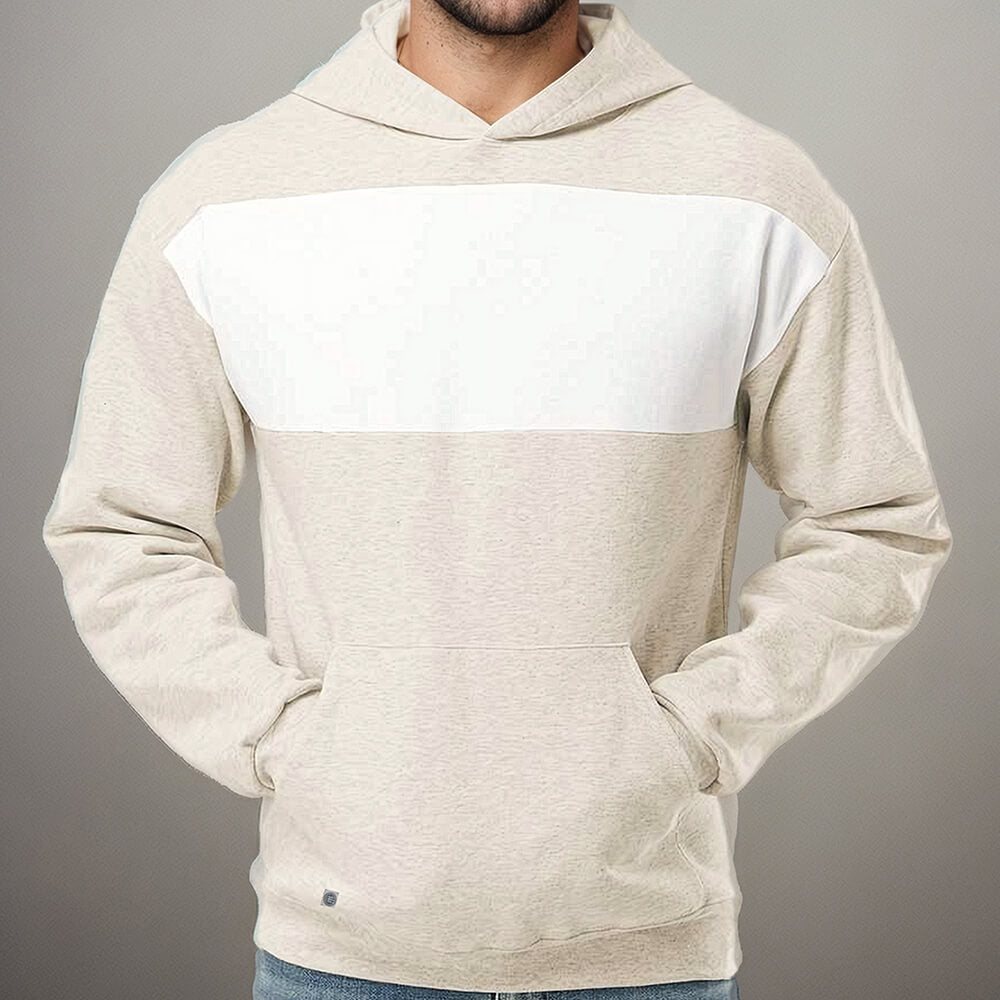 Oatmeal Heather &amp; White Varsity Chest Stripe Popover Hoodie