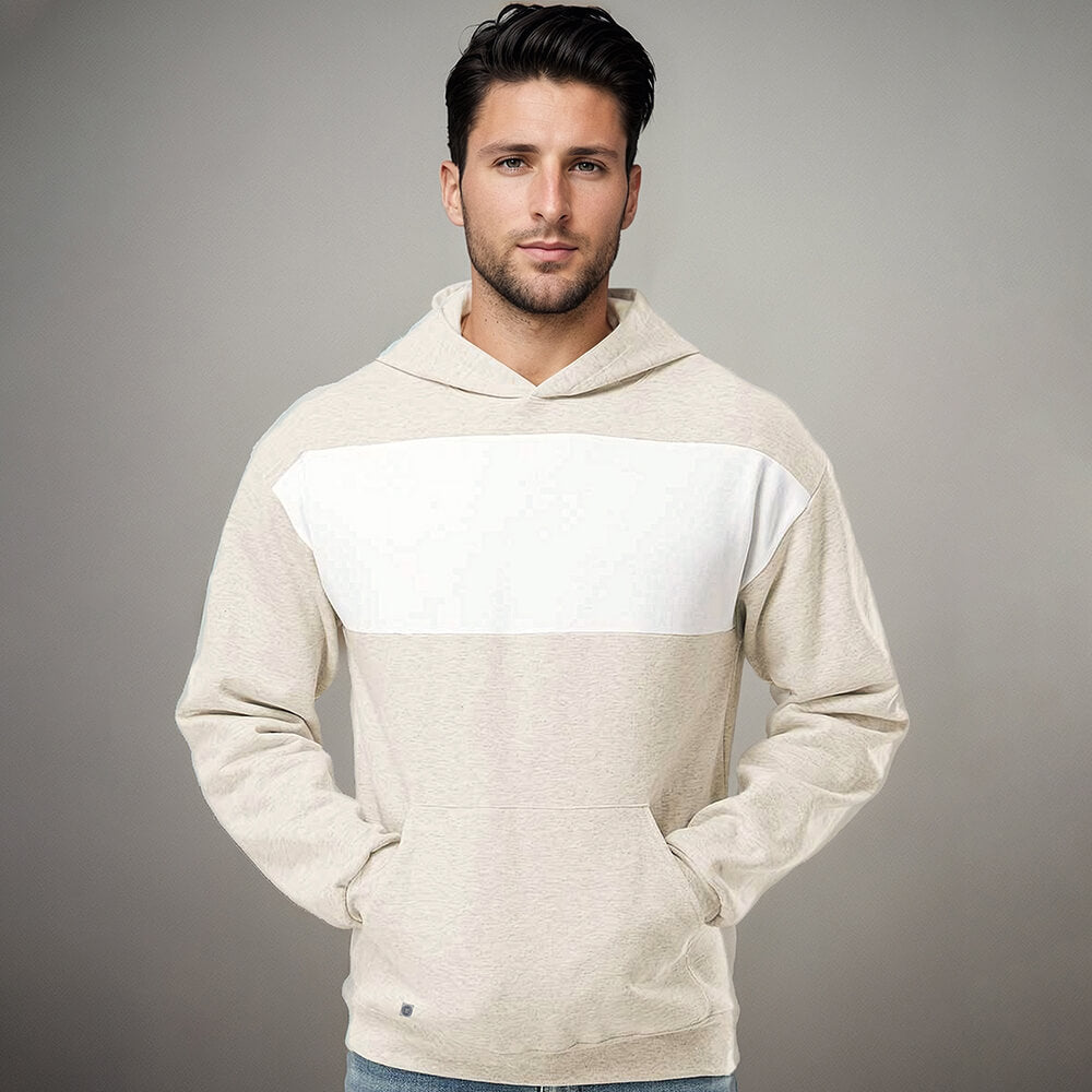 Oatmeal Heather &amp; White Varsity Chest Stripe Popover Hoodie