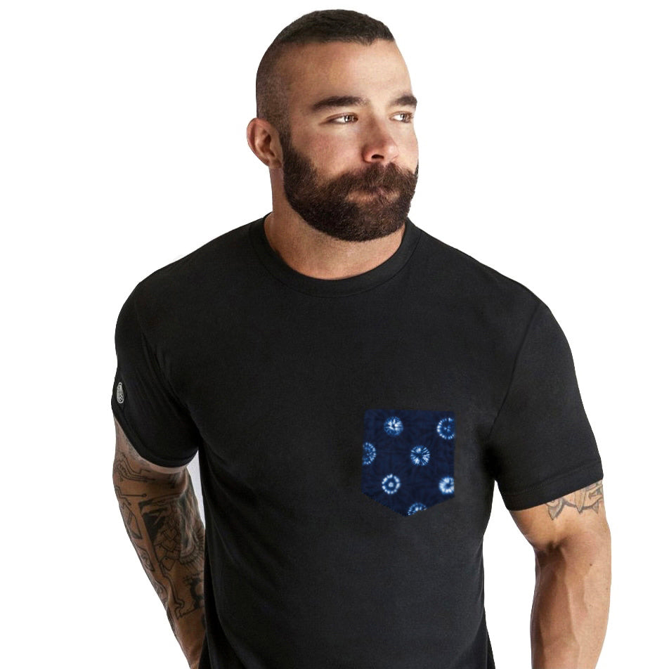 Black With Blue-Black Japanese Shibori Pocket T-Shirt