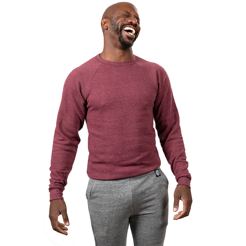 Burgundy Heather Tri-Blend Raglan Sleeve Crewneck Sweatshirt