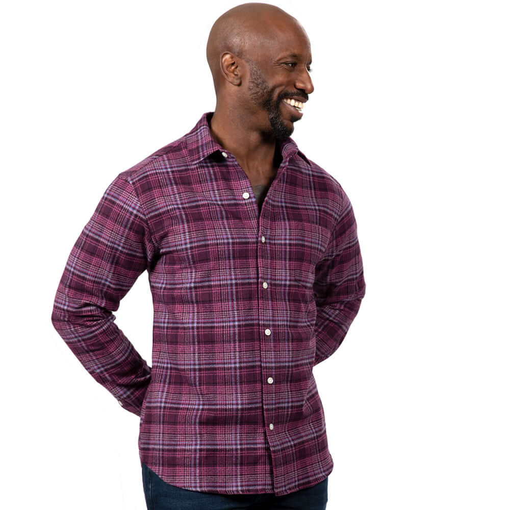 PARSONS Flannel Plaid Shirt in Tonal Purple