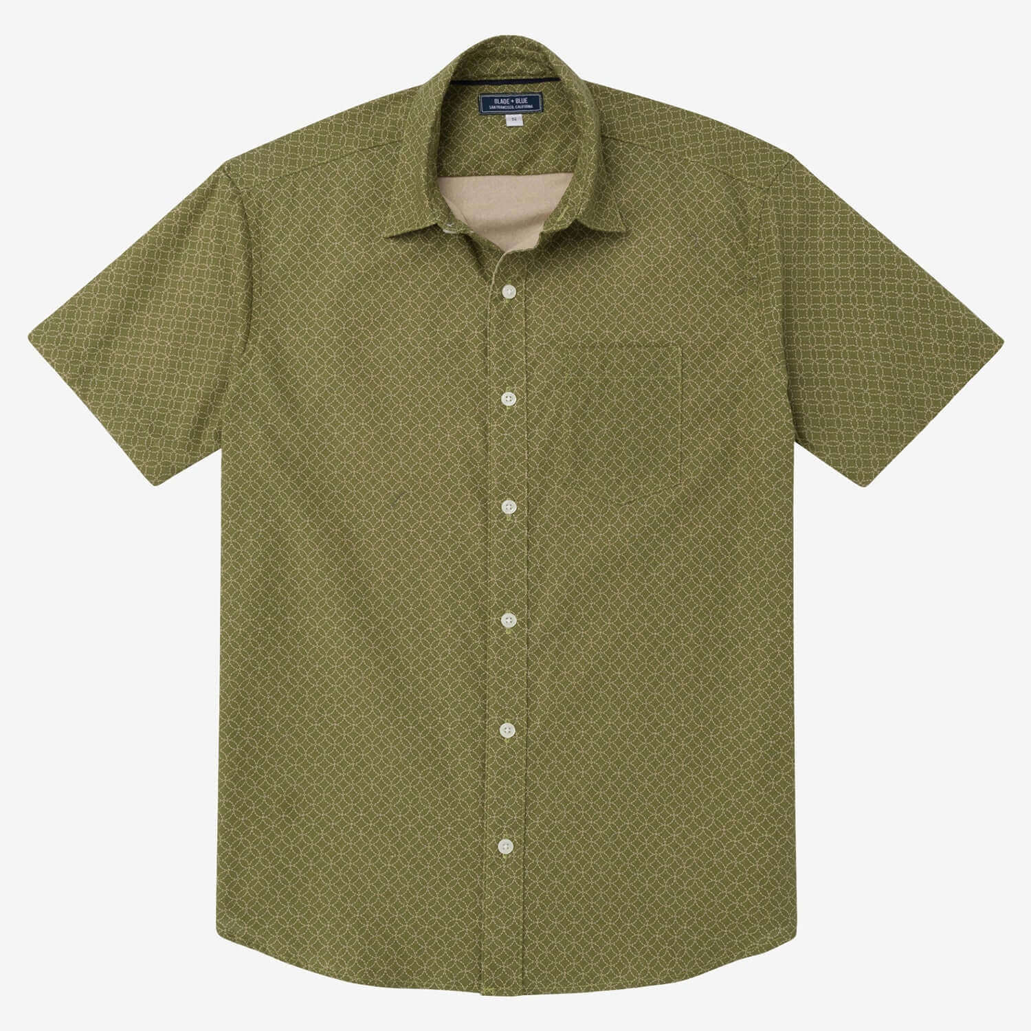 GARRISON Short Sleeve Shirt in Light Olive Green Japanese Floral Print