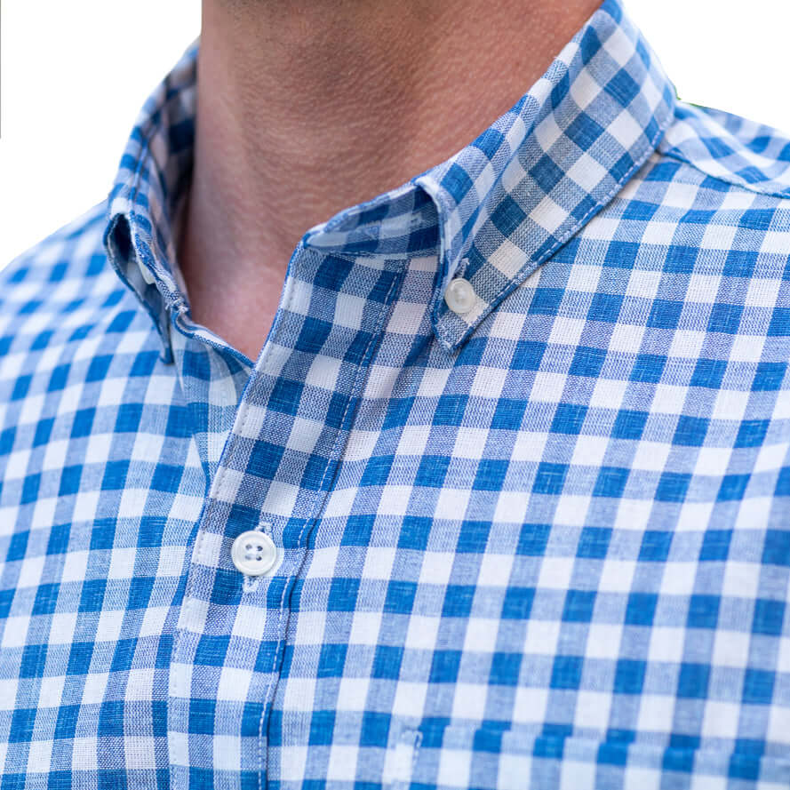 GORDON Short Sleeve Shirt in Blue &amp; White Gingham Check