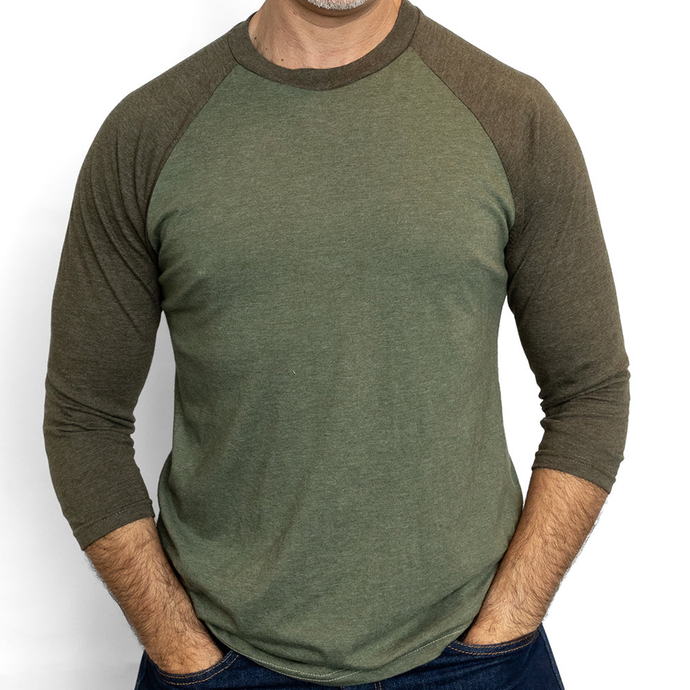 Olive &amp; Espresso Contrast 3/4 Raglan Sleeve Baseball Tee