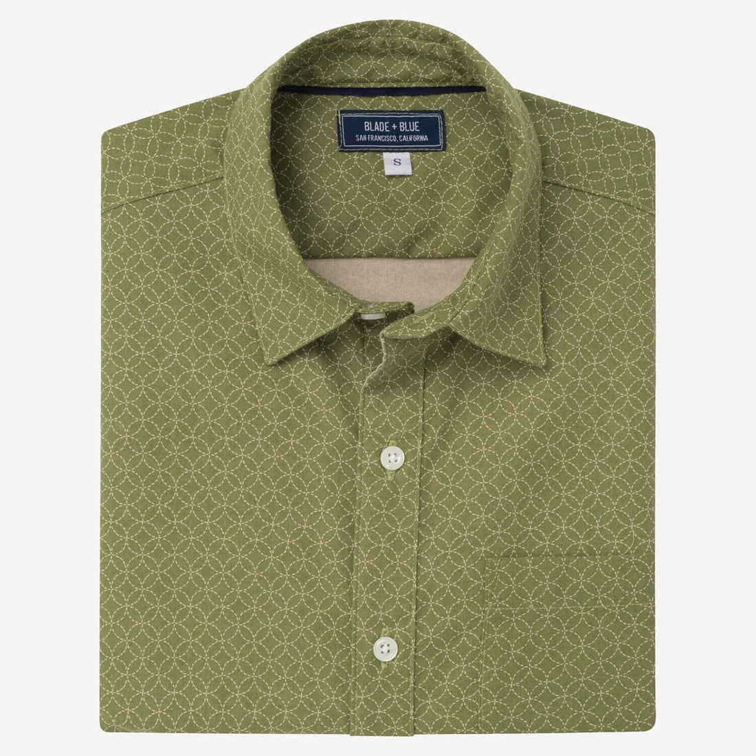 GARRISON Short Sleeve Shirt in Light Olive Green Japanese Floral Print