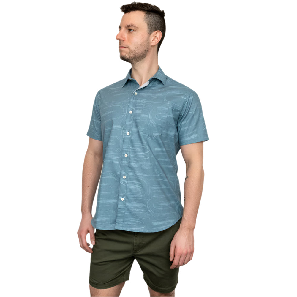 STARLING Short Sleeve Shirt in Blue-Grey Brush Stroke Print