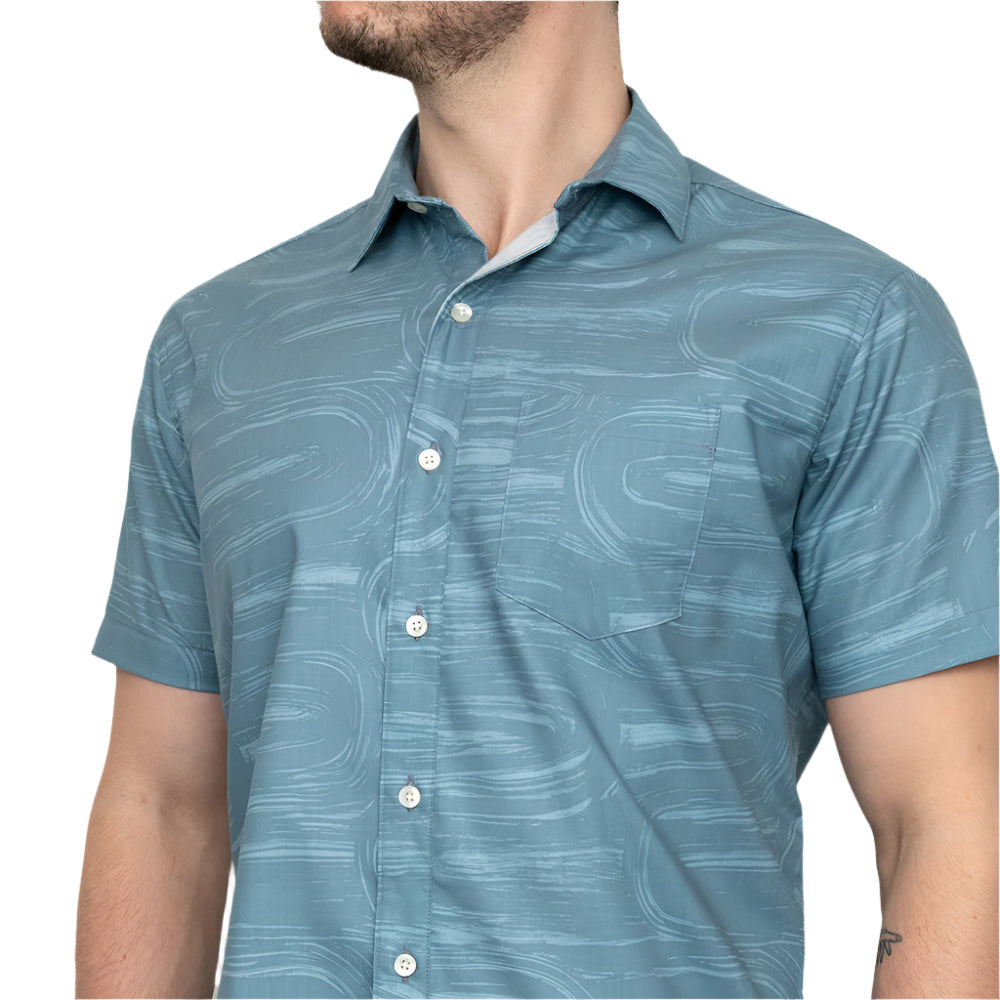 STARLING Short Sleeve Shirt in Blue-Grey Brush Stroke Print