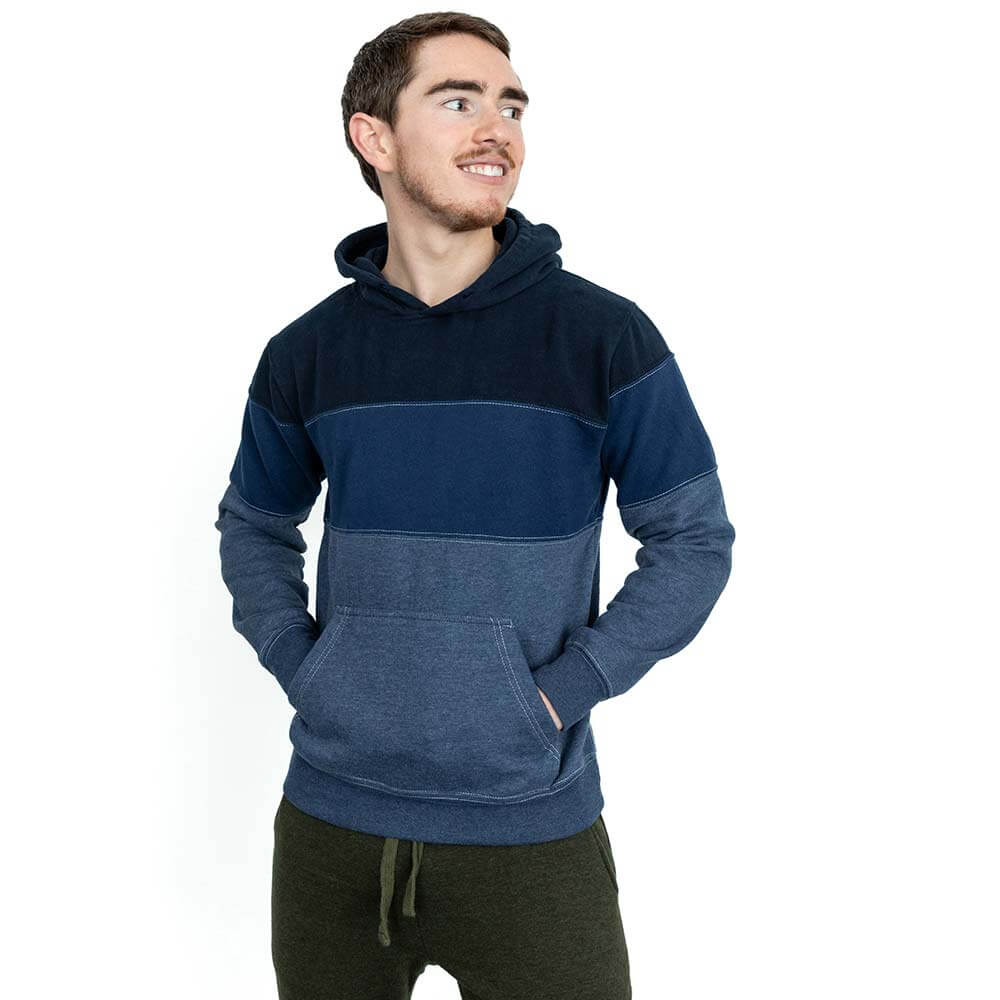 Blue Colorblock Stripe Popover Hoodie