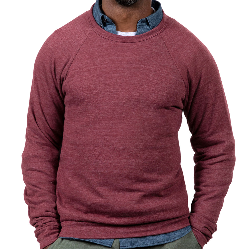 Burgundy Heather Tri-Blend Raglan Sleeve Crewneck Sweatshirt