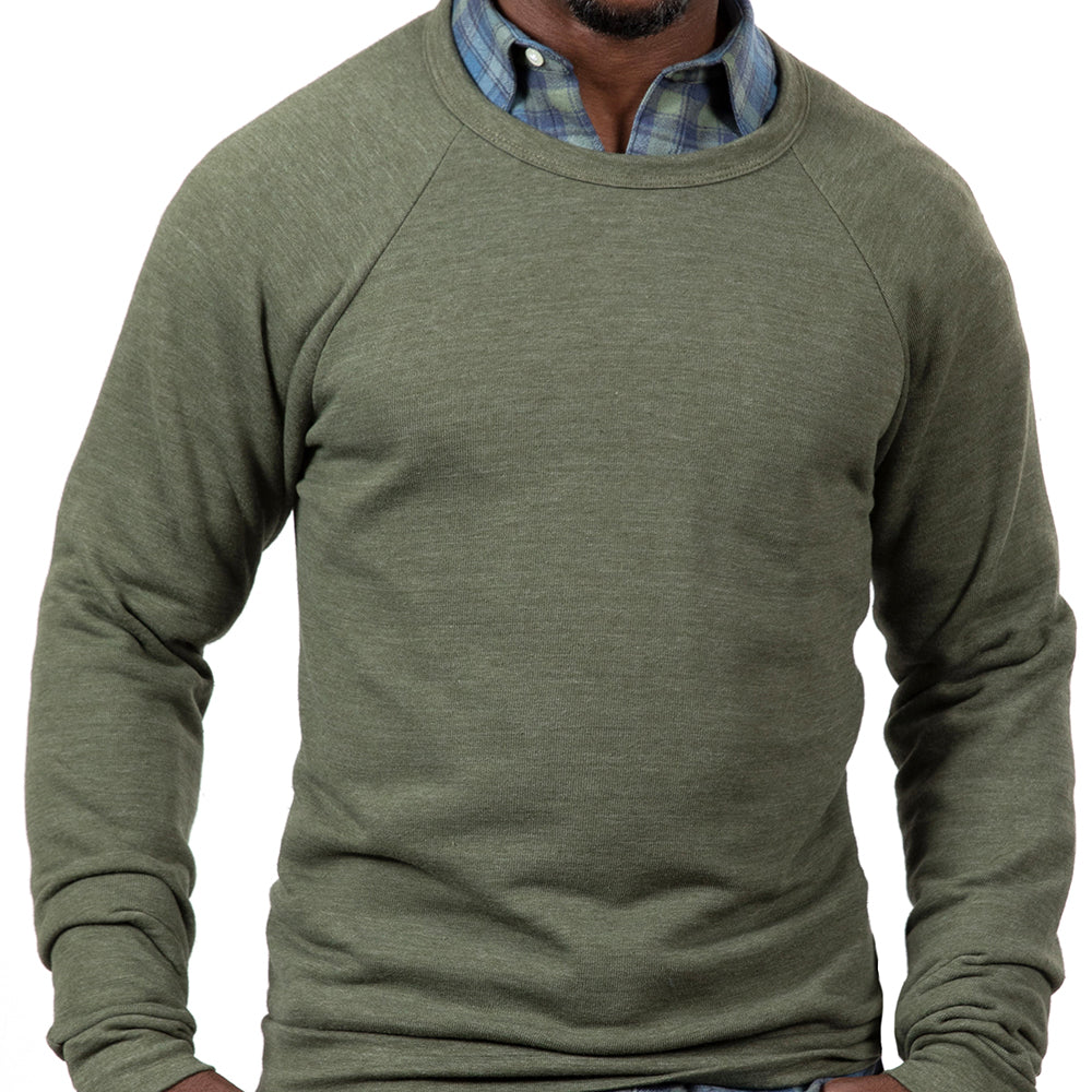 Olive Green Marled Tri-Blend Raglan Sleeve Crewneck Sweatshirt