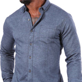 GAVIN Brushed Cotton Long Sleeve Shirt in Indigo Blue Melange