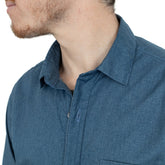 WALTON Long Sleeve Shirt in Blue All Over Japanese Solid Denim-Like Print