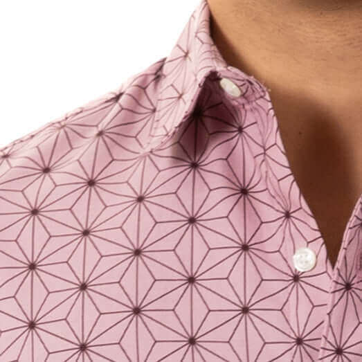 KNIGHT Short Sleeve Shirt in Pink Japanese Geometric Floral Print