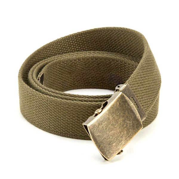 Olive Green Cotton Web Military Belt Made In USA Blade Blue