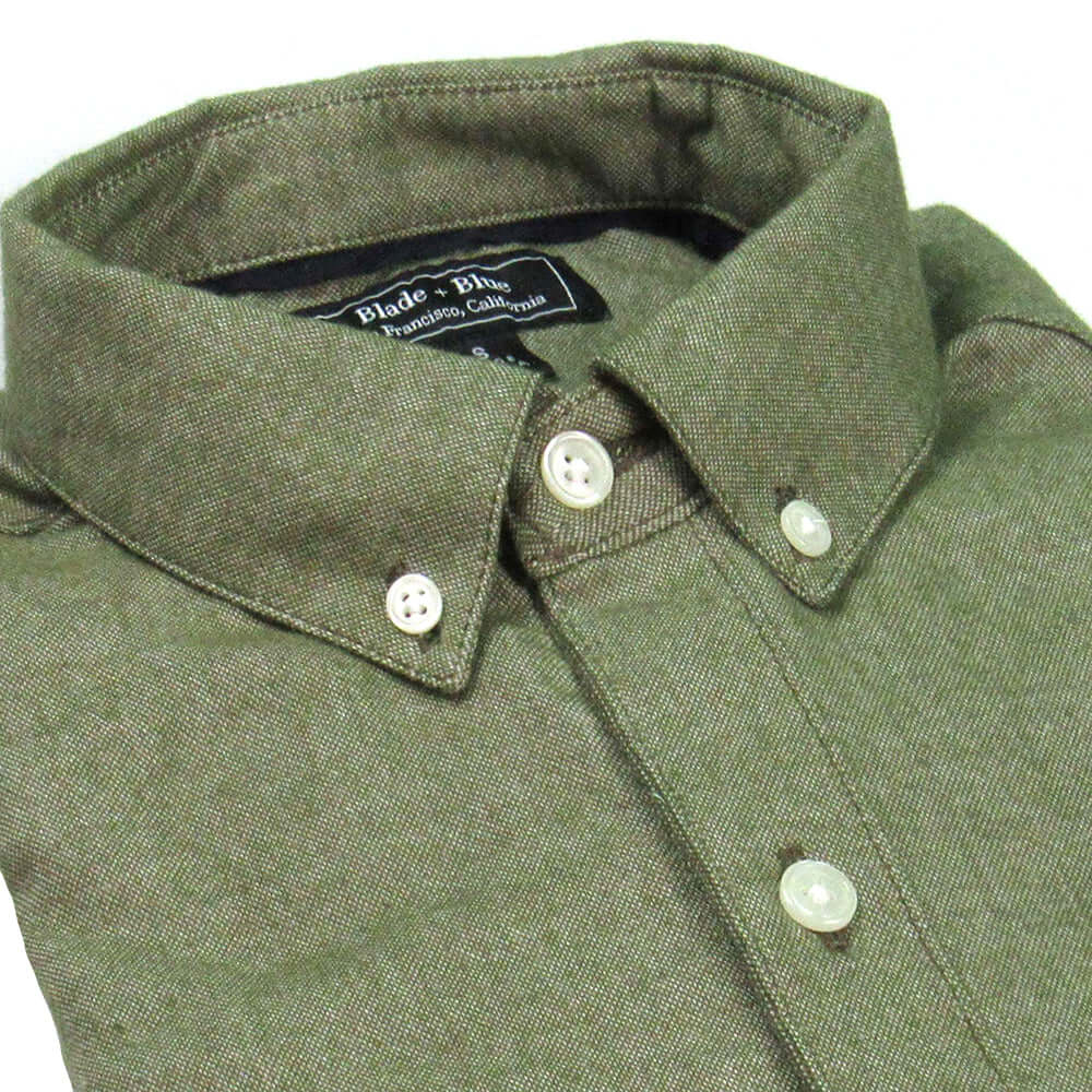 McCOY Brushed Cotton Long Sleeve Shirt in Olive Melange