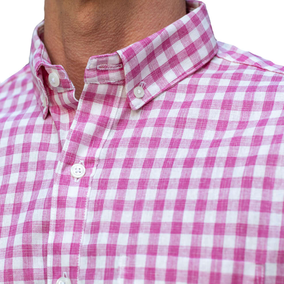 RALEY Short Sleeve Shirt in Pink &amp; White Gingham Check