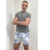 Blue & White Marbled Tie-Dye Hugger Sweat Shorts - Made In USA