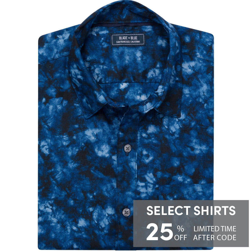 SMOKEY Short Sleeve Shirt in Indigo Blue Marbled Print