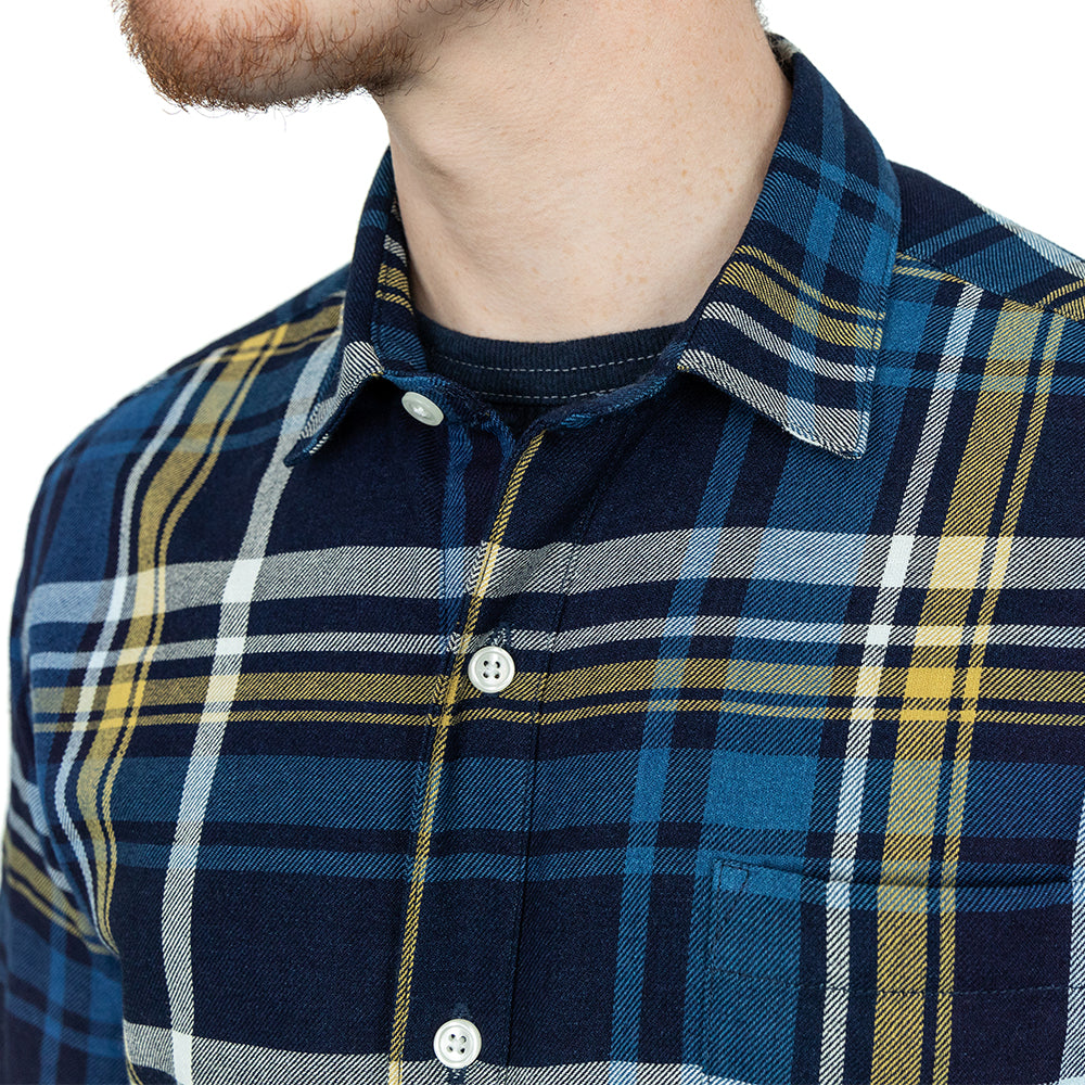 GARRETT Long Sleeve Shirt in Navy Cobalt Gold Check