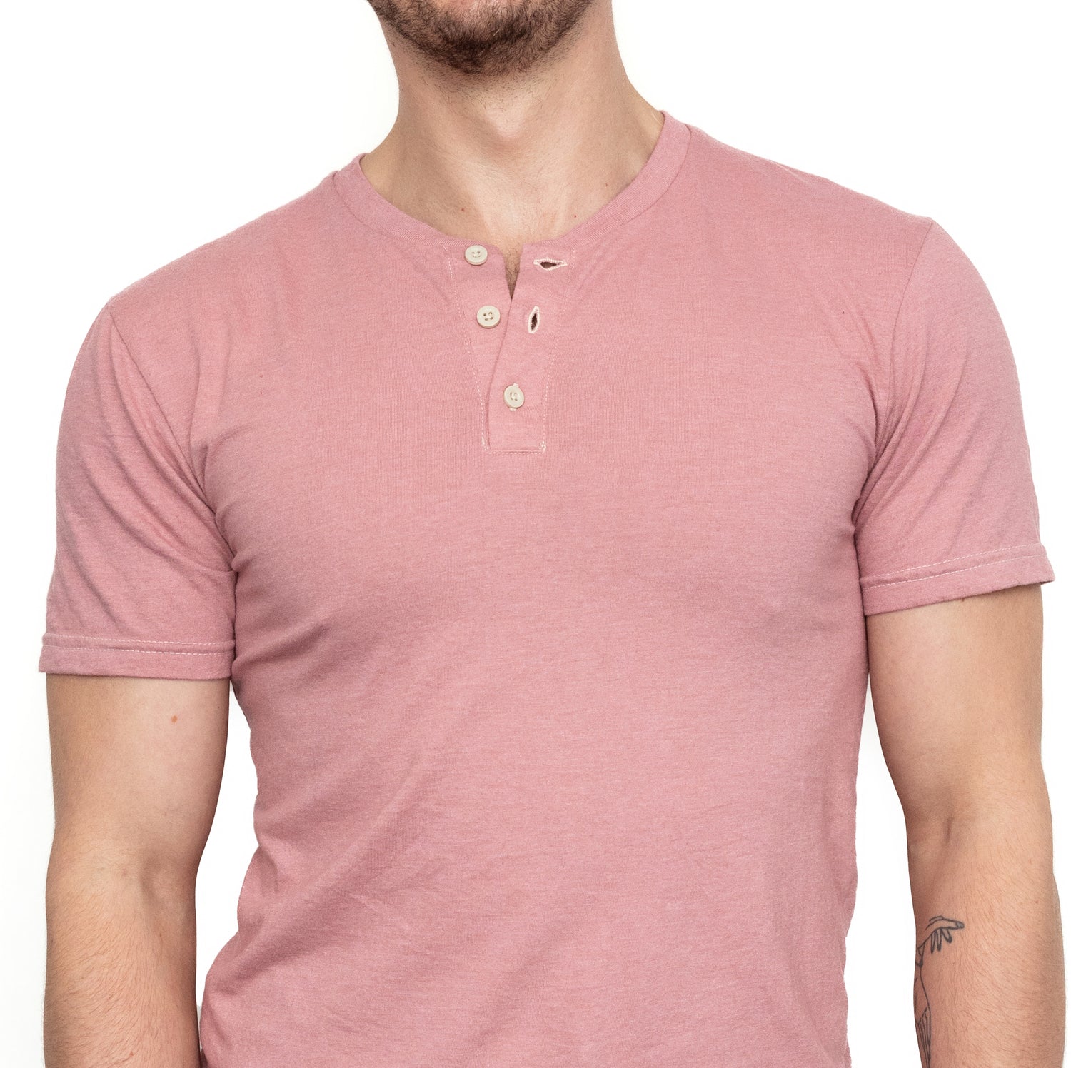 Short Sleeve Henley Tee in Spring Pink