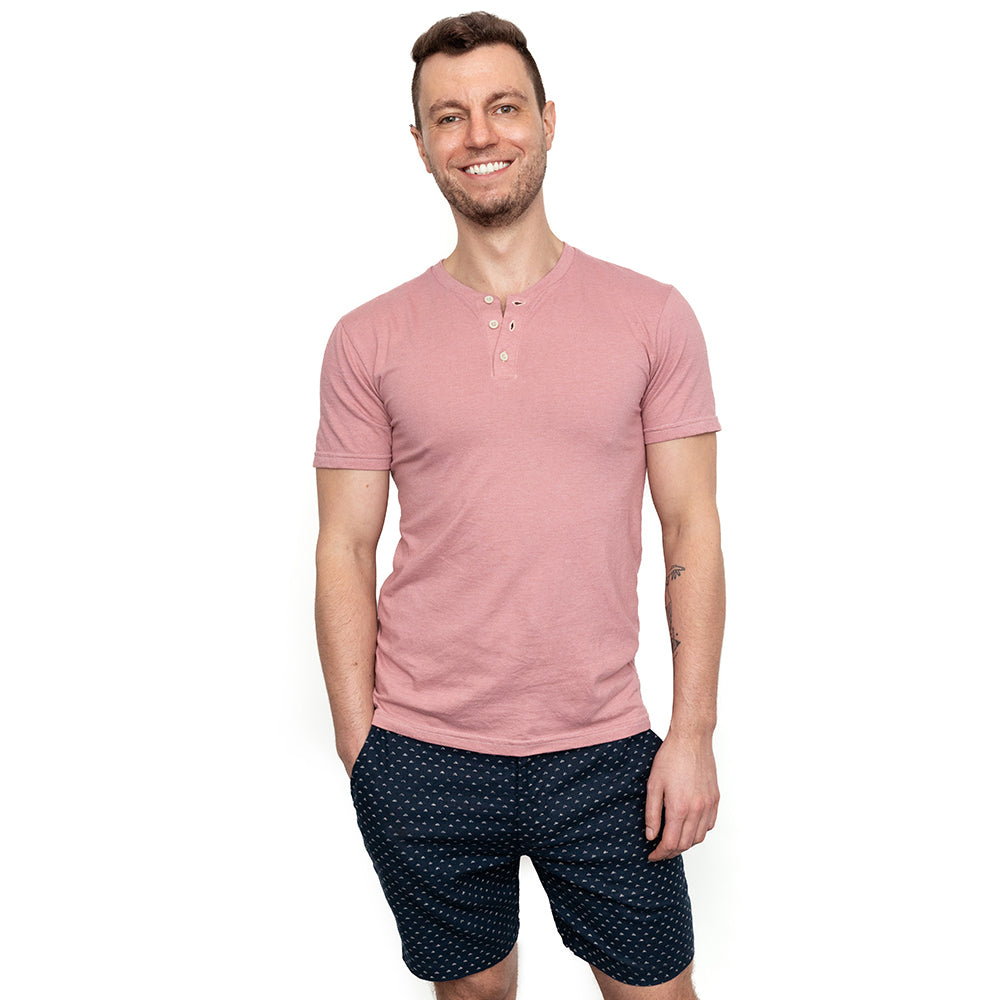 Short Sleeve Henley Tee in Spring Pink