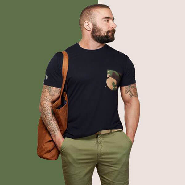 Black with Green Camouflage Pocket T-Shirt