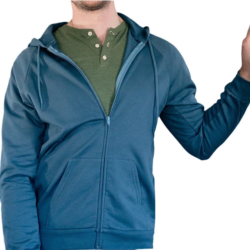 Organic Cotton  Light Zip-Up Hood Jacket in Petrol Blue