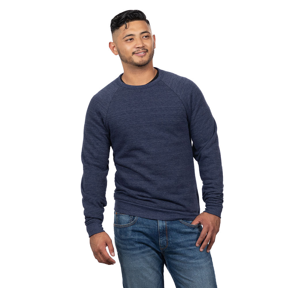 Navy Blue Marled Tri-Blend Raglan Sleeve Crewneck Sweatshirt