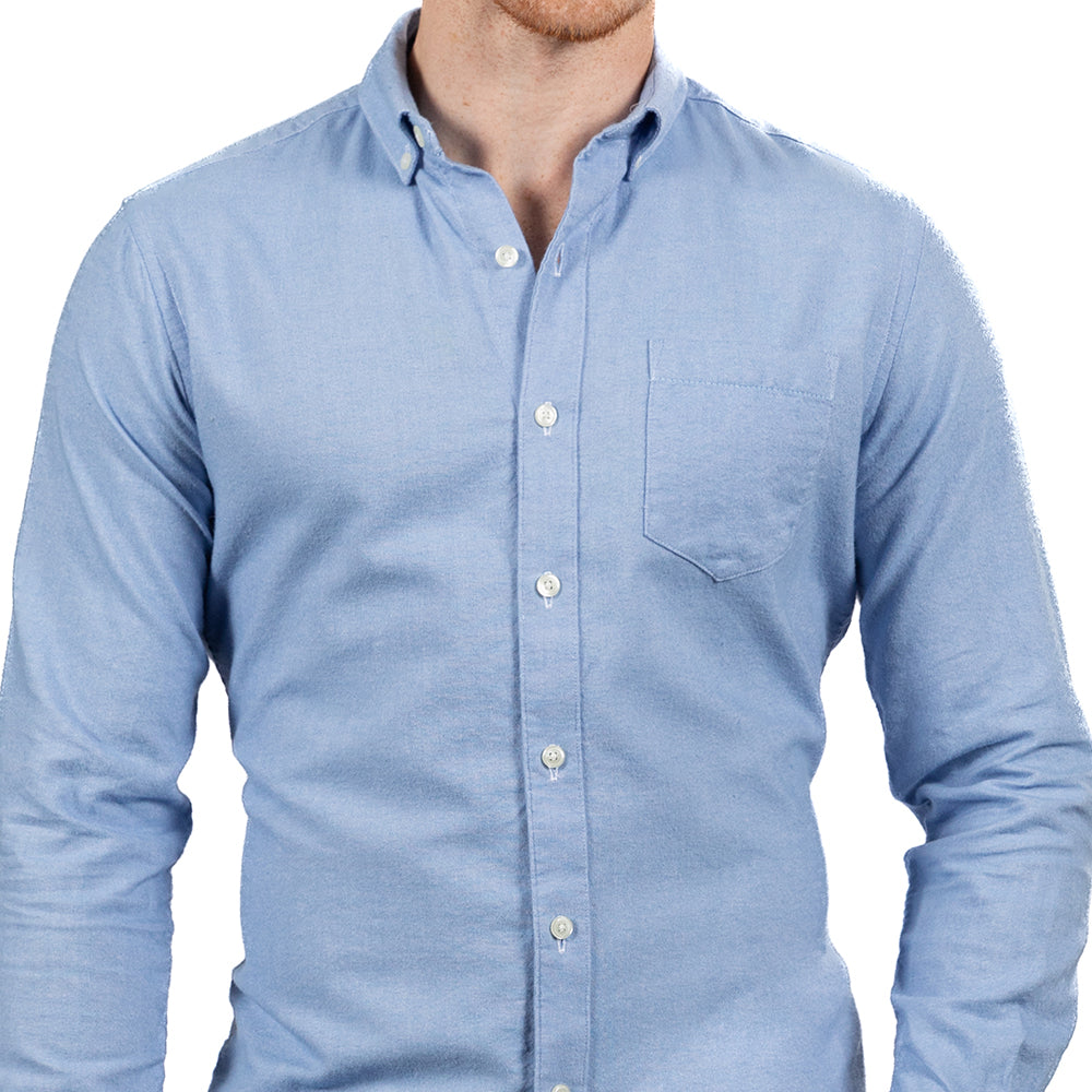 MICKEY Brushed Cotton Long Sleeve Shirt in Light Blue Melange – Blade ...