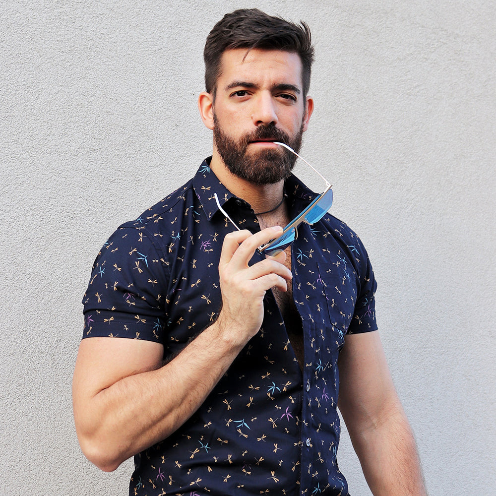 Navy Blue Japanese Dragonfly Print Shirt – Blade + Blue