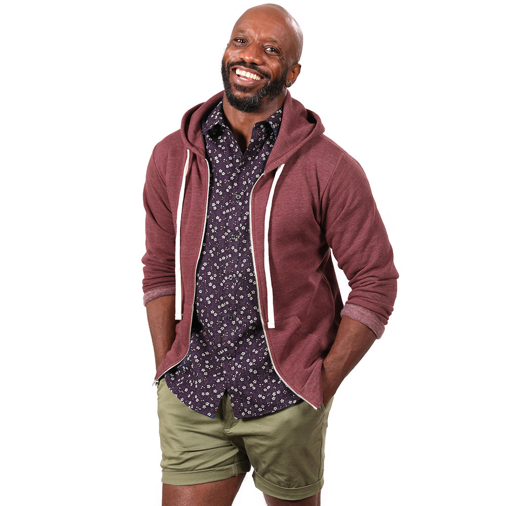 45% OFF AFTER CODE: CRAZY30 Burgundy Heather Full Zip Hooded Tri-Blend  Fleece Sweatshirt - Made in USA