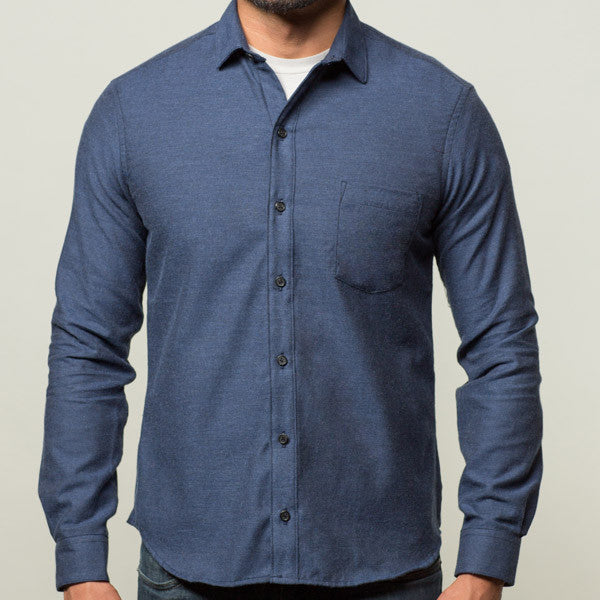 Solid Navy Heather Brushed Cotton Shirt - Erik – Blade + Blue